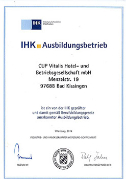 Zertifikat der für IHK zertifizierter Ausbildungsbetrieb